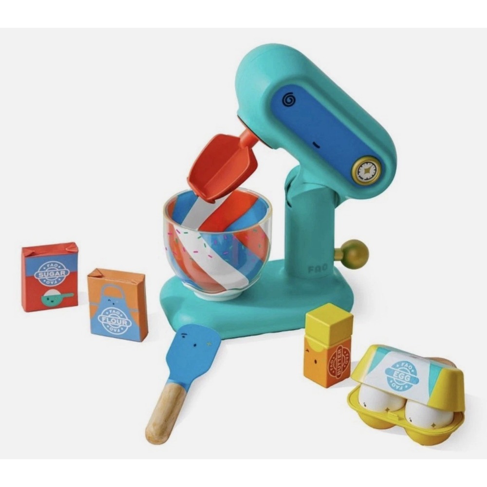 FAO Schwarz Best Baker Pretend Spinning Mixer-12pc Kitchen Playset Seal NIB🥚🥣